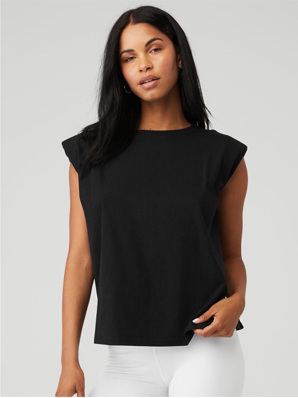 ALO Yoga Black Sleeveless Padded-Shoulder Tank